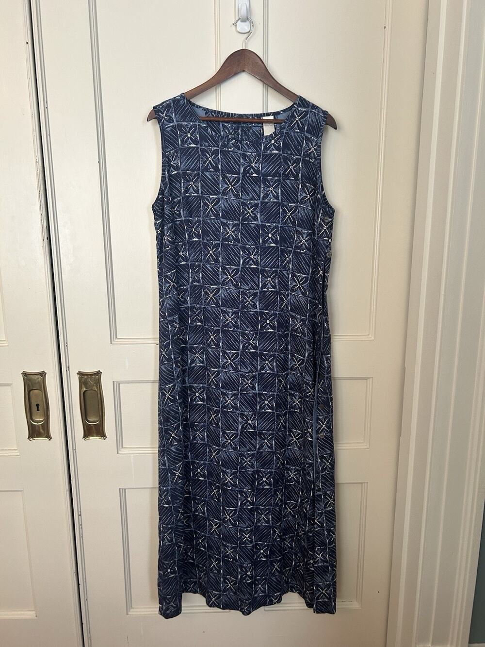 Pussers West Indies Tropical Silk Button Maxi Dress Womens Size Large Blue